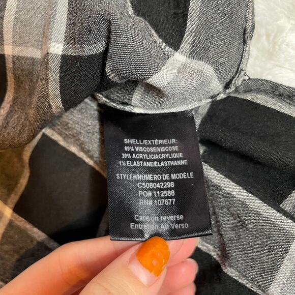ALICE + OLIVIA Black Grey Longsleeve Plaid Tunic Top Button Up Small 6 - Picture 3 of 6